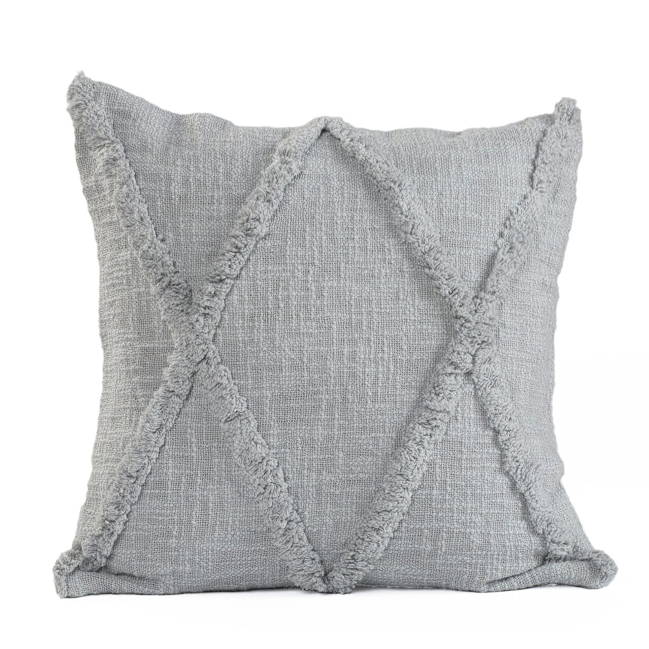 Laddha Home Designs 18" Gray Hand Woven Diamond Tufted Square Throw Pillow